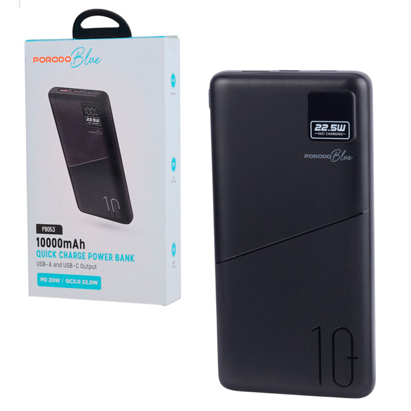پاور بانک فست شارژ پرودو Blue PB-PBFCH053 QC3.0 PD 22.5W ظرفیت 10000 میلی آمپر ساعت