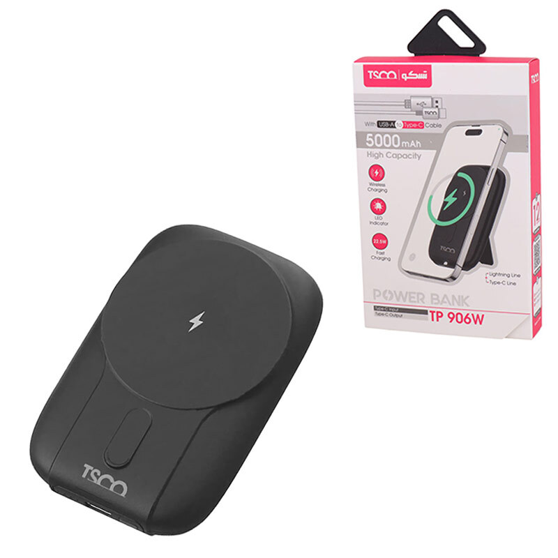 پاور بانک بی سیم فست شارژ تسکو TP 906W QC3.0 PD 22.5W ظرفیت 5000 میلی آمپر ساعت