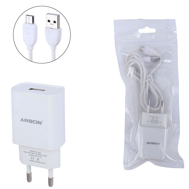 شارژر دیواری 10.5 وات آرسون AN-V80 2.1A + کابل میکرو یو اس بی