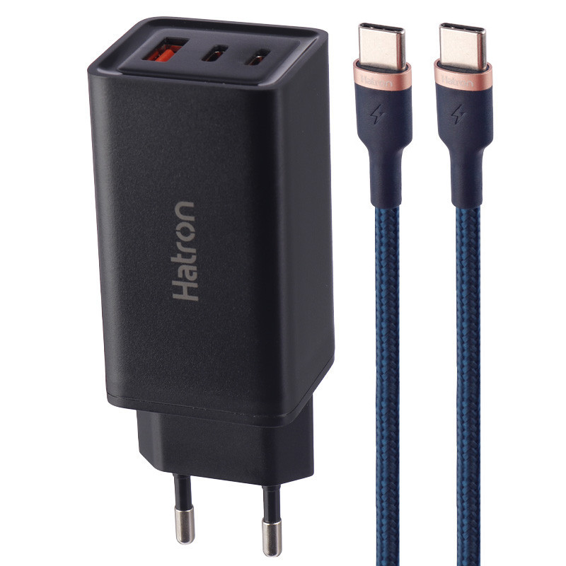 شارژر دیواری فست شارژ Hatron HWC3651PQ 3Port QC3.0 PD 3.25A 65W + کابل تبدیل تایپ سی