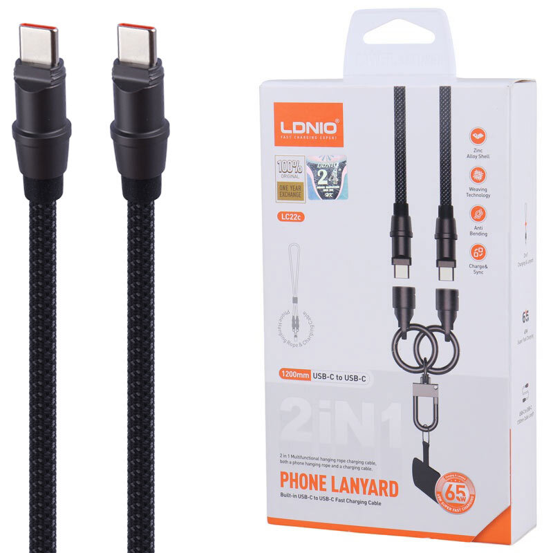 کابل تبدیل فست شارژ Ldnio LC22C Type-C To Type-C 65W 1.2m