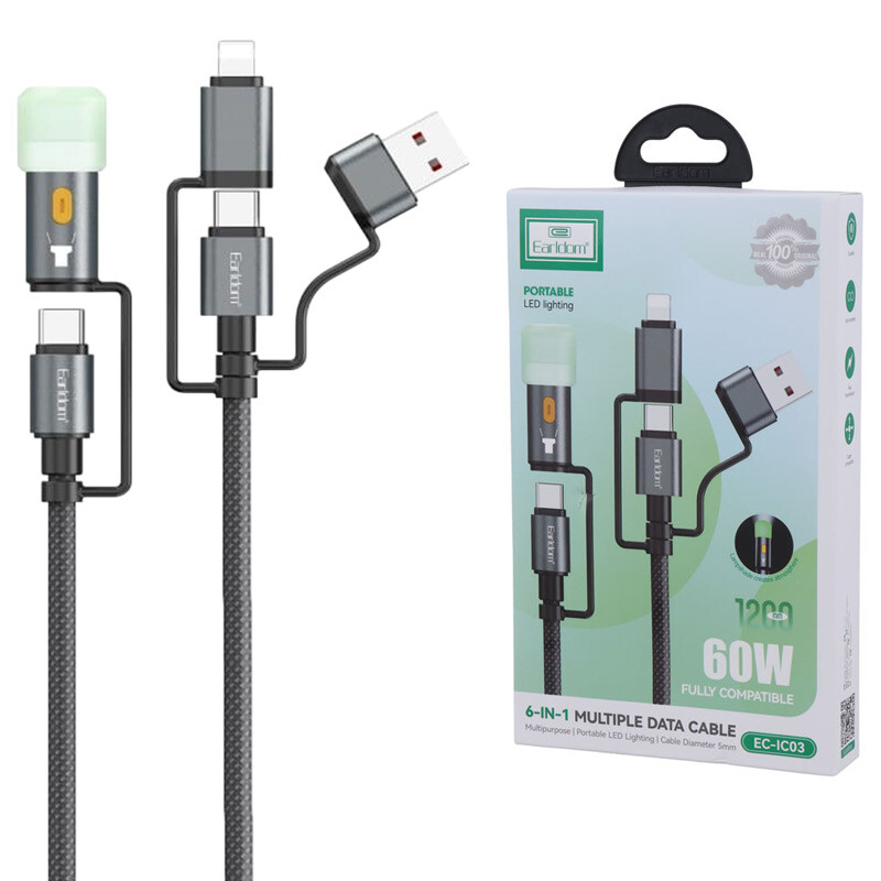 کابل تبدیل فست شارژ Earldom EC-IC03 PD 3A 60W 1.2m