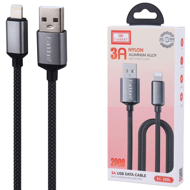 کابل لایتنینگ فست شارژ 3 آمپر ارلدام EC-200L طول 2 متر
