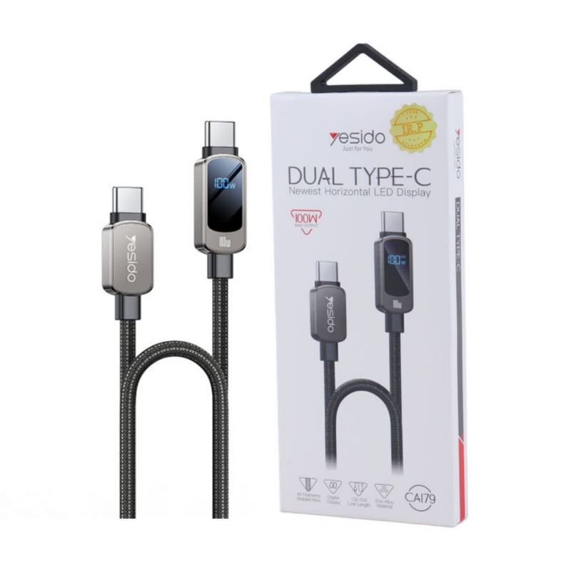 کابل دو سر تایپ سی فست شارژ 100 وات یسیدو CA179 طول 1.2 متر