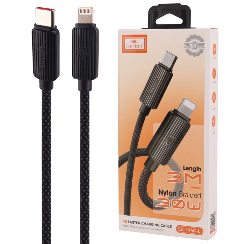 کابل تایپ سی به لایتنینگ فست شارژ 30 وات ارلدام EC-194C-L طول 3 متر