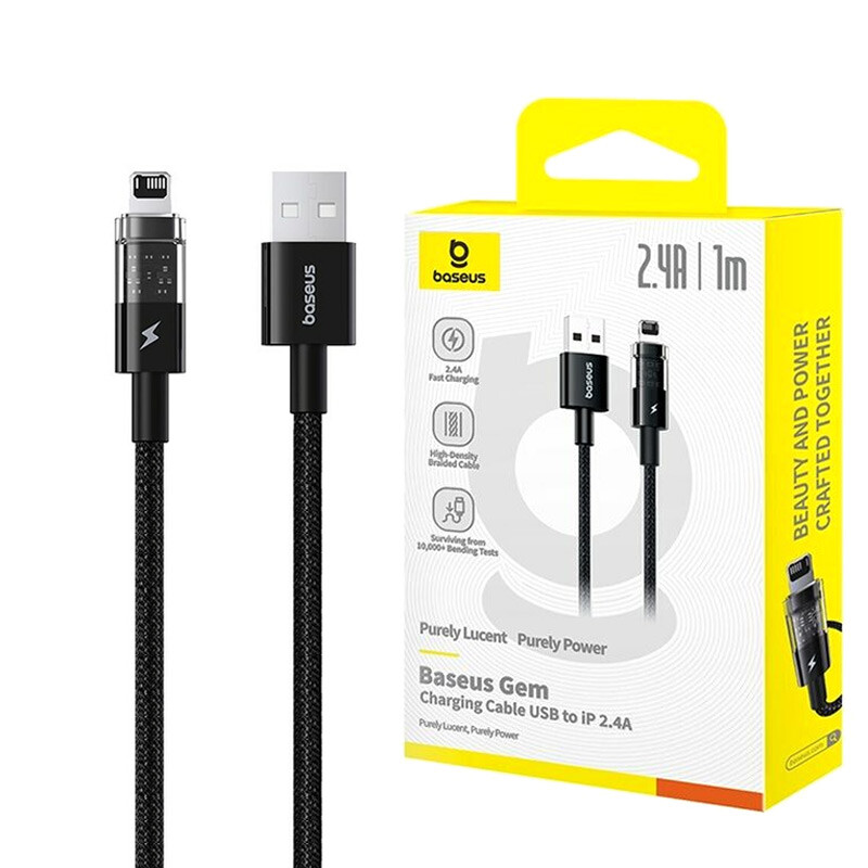 کابل لایتنینگ فست شارژ 2.4 آمپر باسئوس Gem P10373003111 طول 1 متر