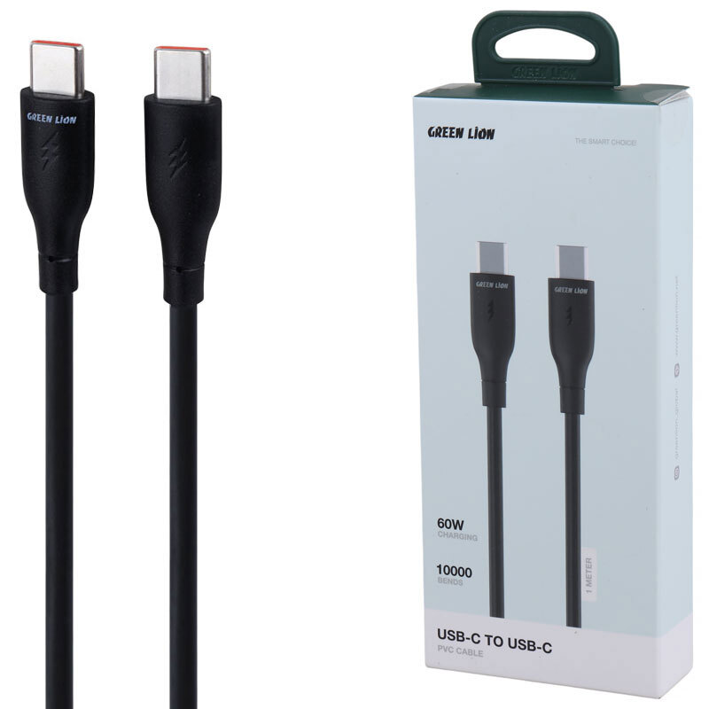 کابل تبدیل فست شارژ Green Lion GNPVCUSCTCBK Type-C To Type-C QC 60W 1m