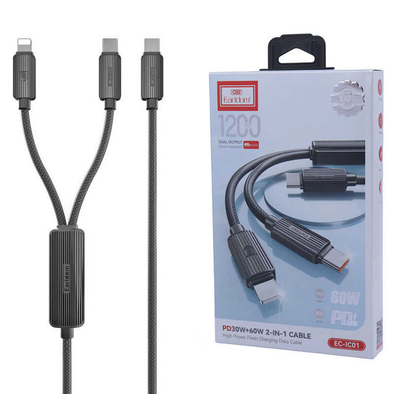 کابل 2 سر فست شارژ Earldom EC-IC01 PD QC 1.2m