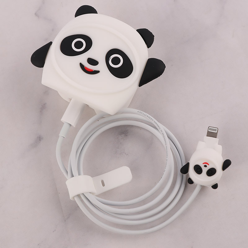 ست محافظ کابل و کلگی شارژر سیلیکونی آیفون طرح پاندا