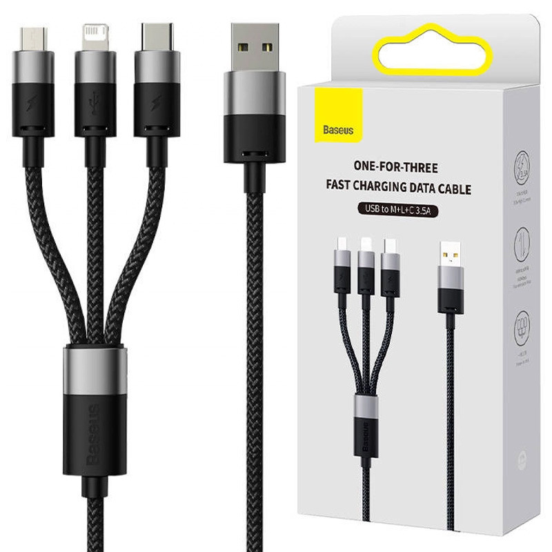 کابل 3 سر فست شارژ Baseus CAXS000001 3.5A 1.2m