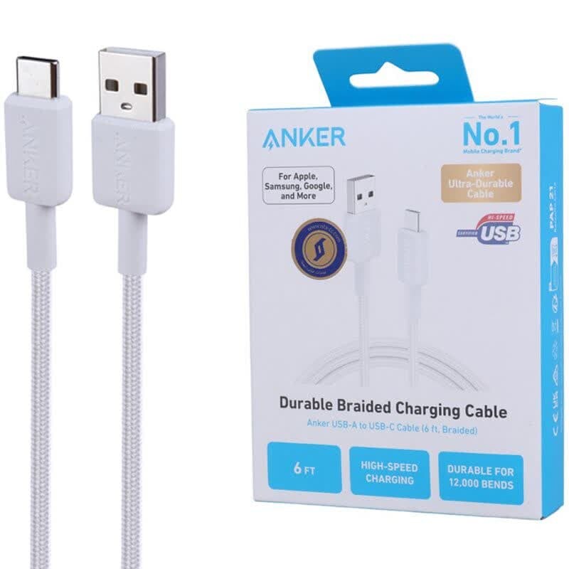 کابل تایپ سی فست شارژ 15 وات انکر 322 A81H6 طول 1.8 متر