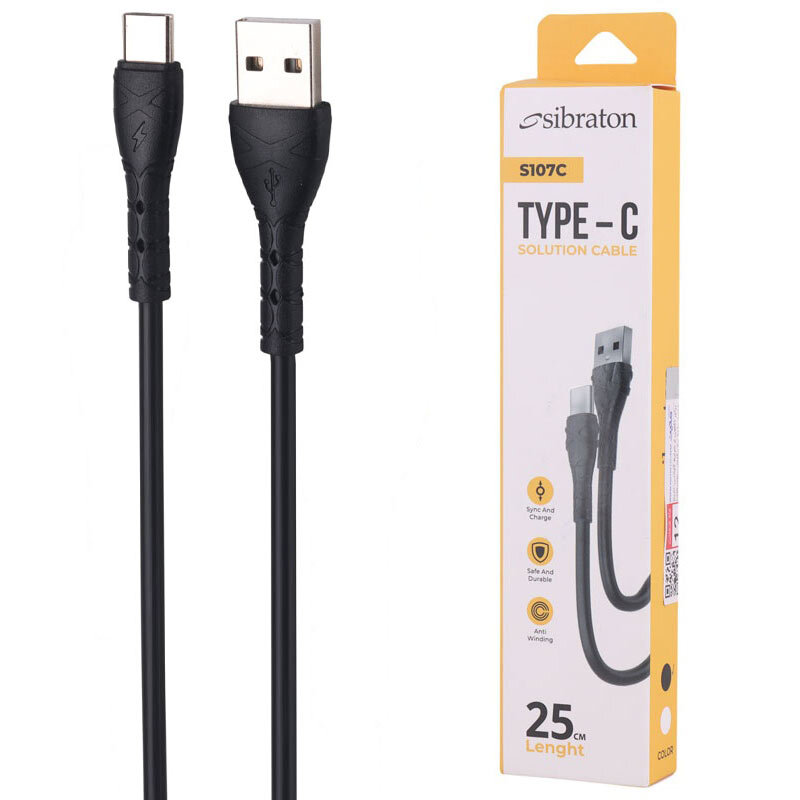 کابل کوتاه تایپ سی سیبراتون S107A طول 25 سانتی متر