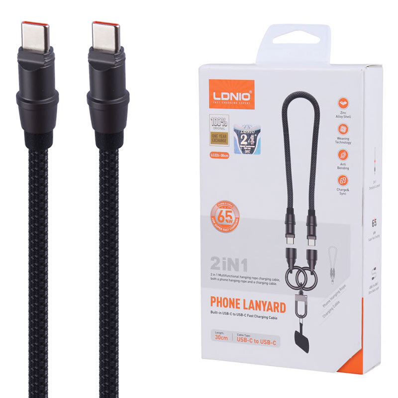 کابل تبدیل کوتاه فست شارژ Ldnio LC22C Type-C To Type-C 65W 30cm