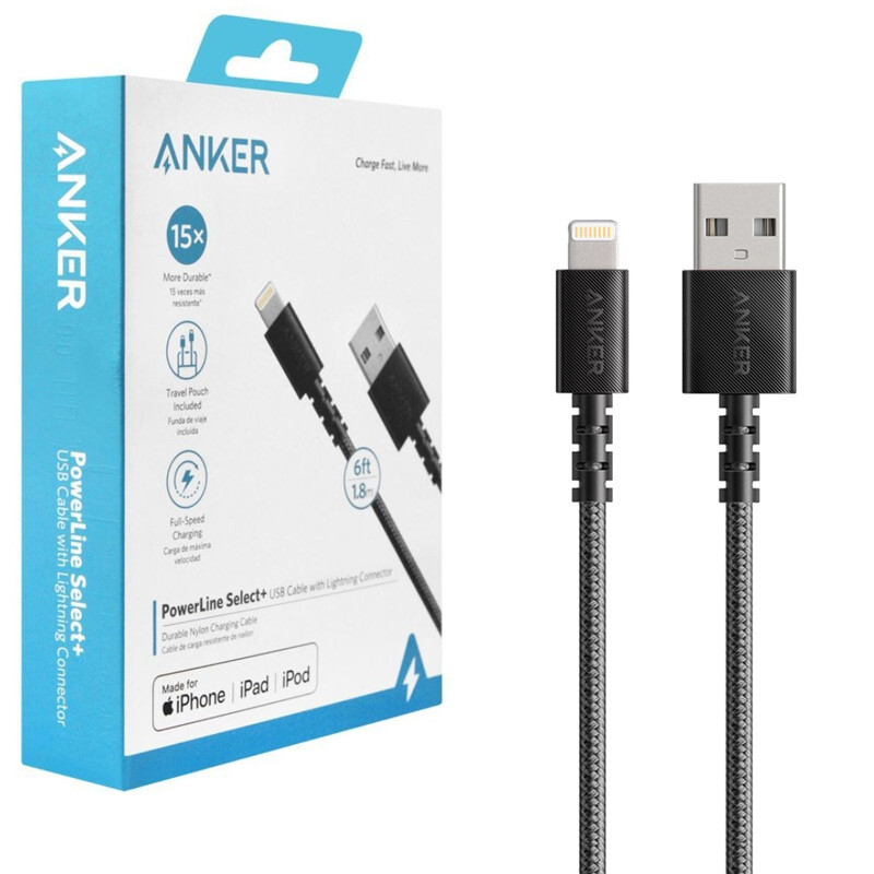 کابل آیفونی فست شارژ 2.4 آمپر انکر PowerLine Select+ A8013 طول 1.8 متر