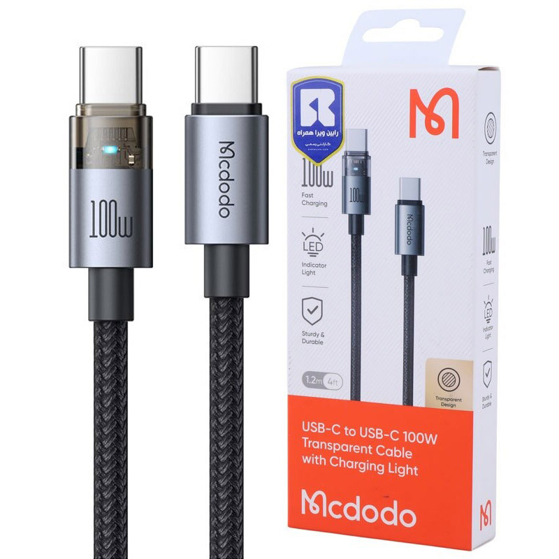 کابل دو سر تایپ سی فست شارژ 100 وات مک دودو CA-558 طول 1.2 متر