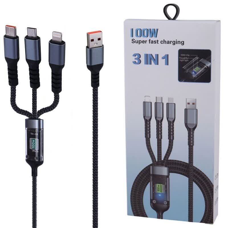 کابل سه سر فست شارژ 100 وات TDA-218 طول 1.2 متر