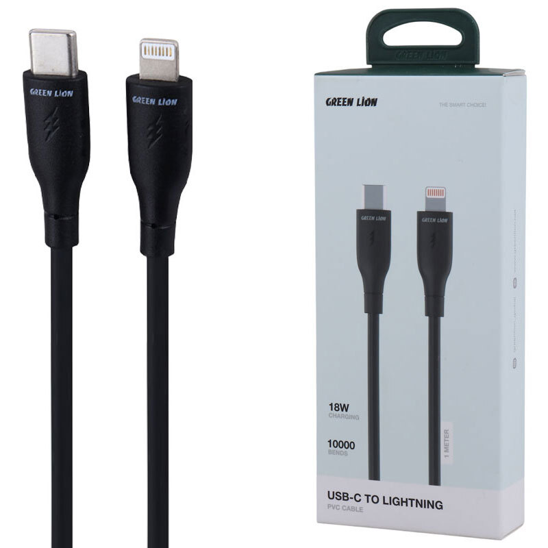 کابل تبدیل فست شارژ Green Lion GNPVCUSCLGBK Type-C TO Lightning QC 18W 1m