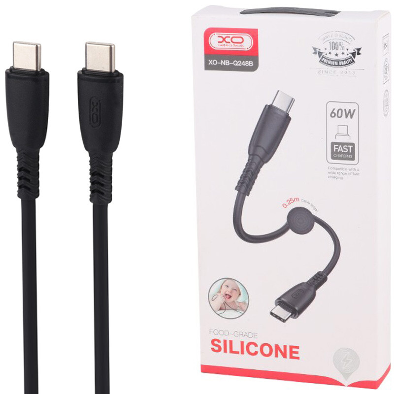 کابل کوتاه دو سر تایپ سی فست شارژ 60 وات ایکس او XO-NB-Q248B طول 25 سانتی متر
