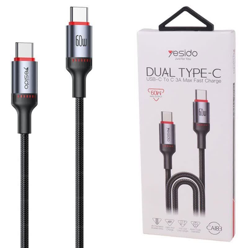 کابل دو سر تایپ سی فست شارژ 60 وات یسیدو CA183 طول 2 متر