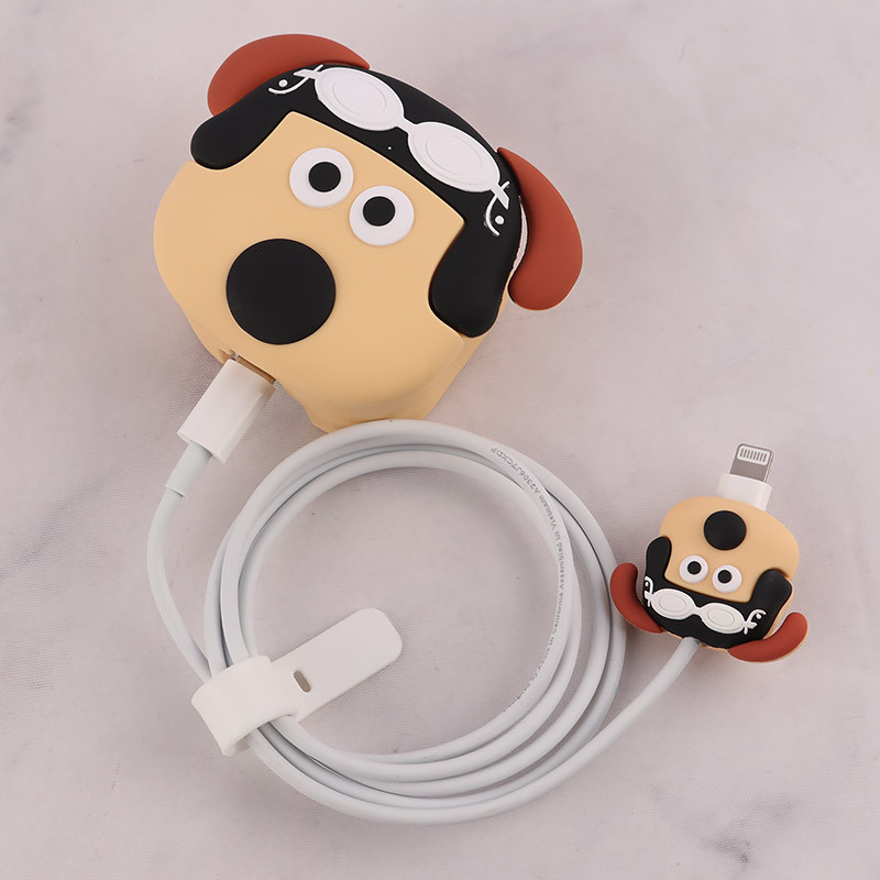 ست محافظ کابل و کلگی شارژر سیلیکونی آیفون طرح سگ کد 1