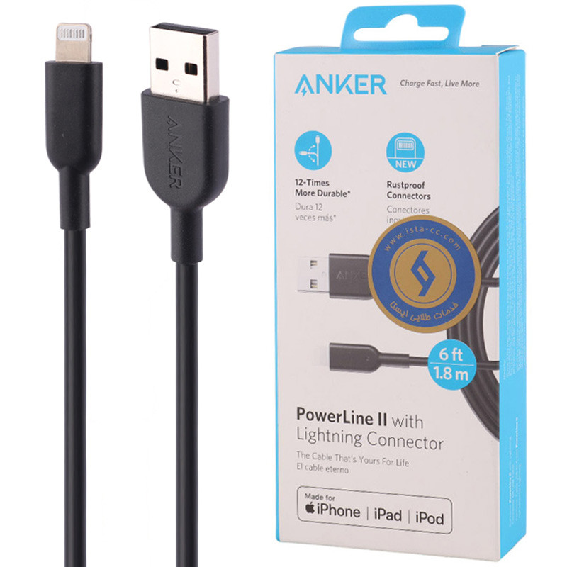 کابل لایتنینگ فست شارژ انکر PowerLine II A8433H12 طول 1.8 متر