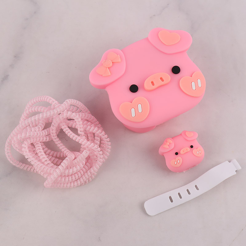 ست محافظ کابل و کلگی شارژر سیلیکونی آیفون طرح خوک