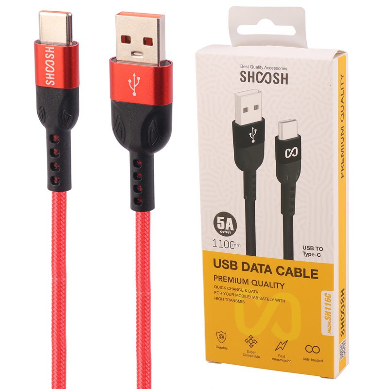 کابل تایپ سی فست شارژ 5 آمپر شوش SH116C طول 1.1 متر