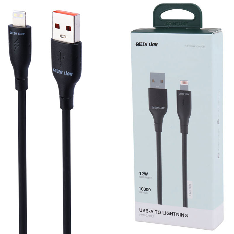 کابل لایتنینگ فست شارژ 12 وات گرین لاین GNPVCUSALGBK طول 1 متر
