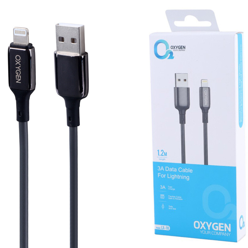 کابل لایتنینگ فست شارژ 3 آمپر اکسیژن LX-18 طول 1.2 متر