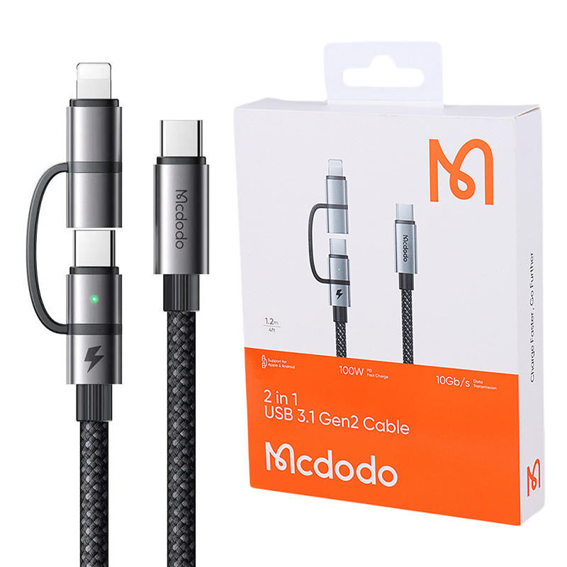 کابل تبدیل فست شارژ Mcdodo CA-0450 Type-C To Type-C / Lightning 5A 100W 1.2m