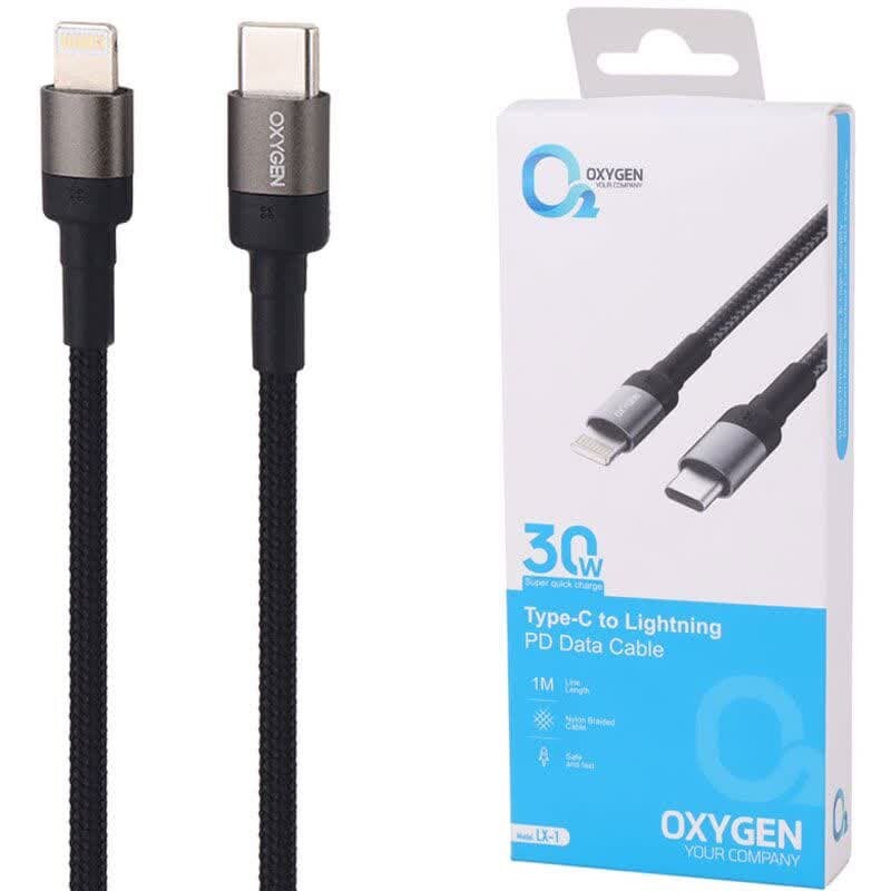 کابل تایپ سی به لایتنینگ فست شارژ 30 وات اکسیژن LX-1 طول 1 متر