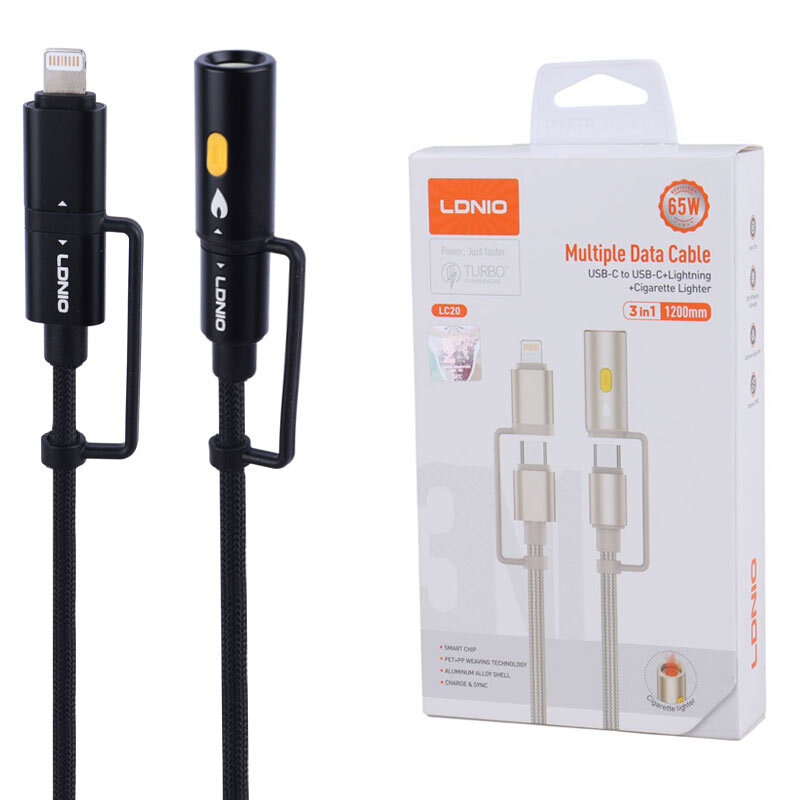 کابل شارژ چندکاره فست شارژ 65 وات الدینیو LC20 طول 1.2 متر
