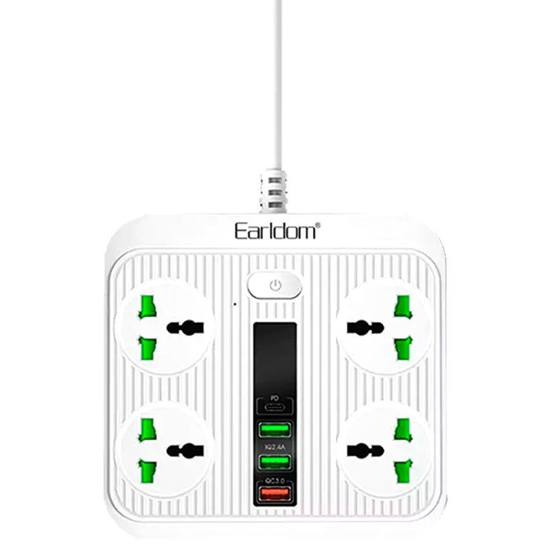 چند راهی 4 خانه ارلدام ES-SC05 با کابل 2 متری + شارژر USB و Type-C