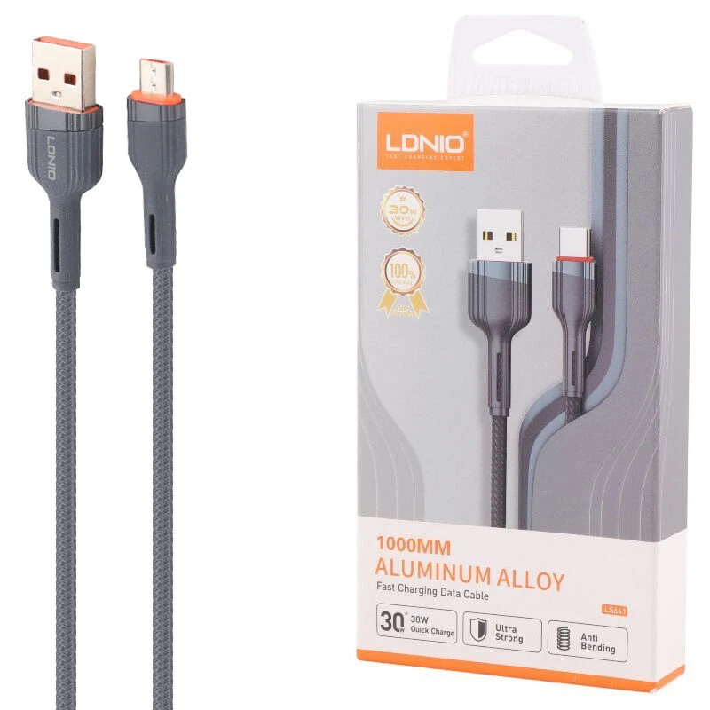 کابل میکرو یو اس بی فست شارژ 30 وات الدینیو LS641 طول 1 متر