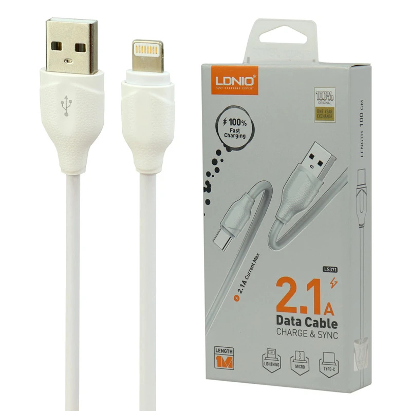 کابل لایتنینگ فست شارژ 2.1 آمپر الدینیو LS371 طول 1 متر