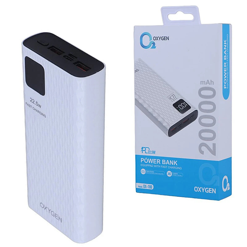 پاور بانک فست شارژ اکسیژن OX-180 PD 22.5W ظرفیت 20000 میلی آمپر ساعت