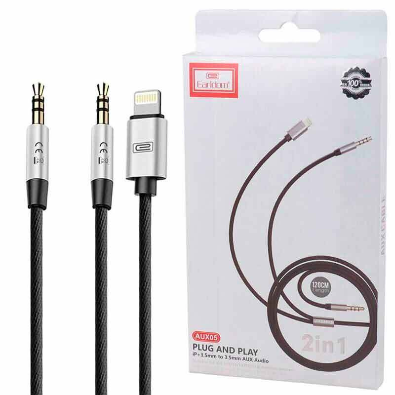 کابل تبدیل AUX به AUX/Lightning ارلدام ET-AUX05 طول 1.2 متر
