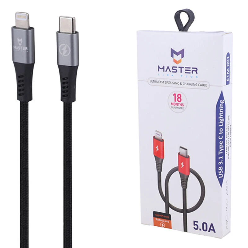 کابل تایپ سی به لایتنینگ فست شارژ 5 آمپر مستر لینک پلاس ETM 001 طول 1 متر کد 2