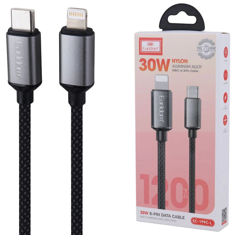 کابل تایپ سی به لایتنینگ فست شارژ 30 وات ارلدام EC-199C-L طول 1.2 متر