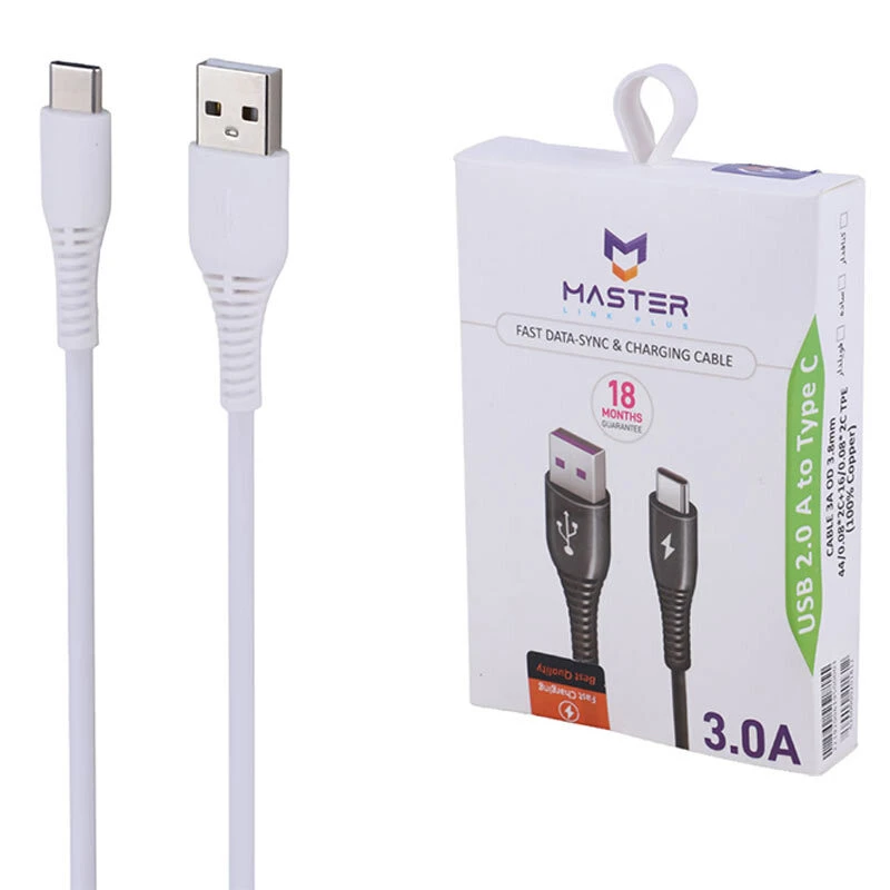 کابل تایپ سی فست شارژ 3 آمپر مستر لینک پلاس ETM 003 طول 1 متر کد 2