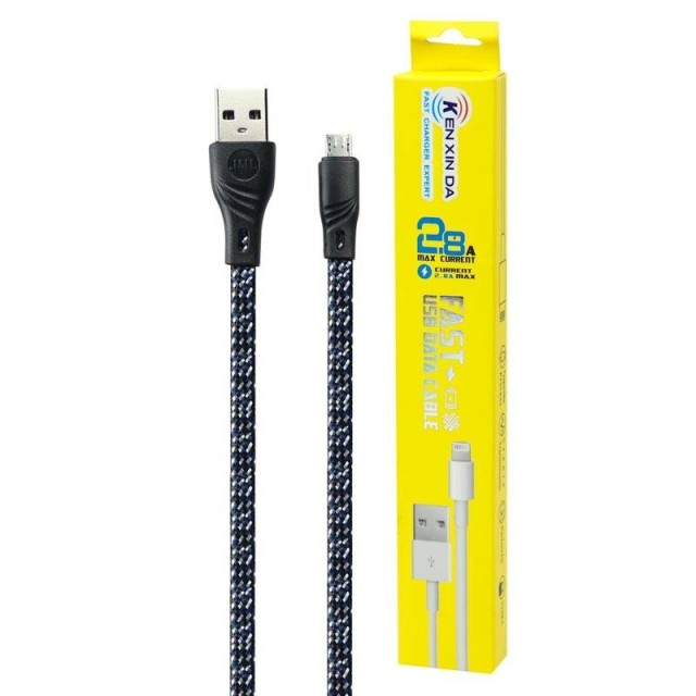 کابل فلت میکرو یو اس بی فست شارژ Ken Xin Da 2.8A 30cm