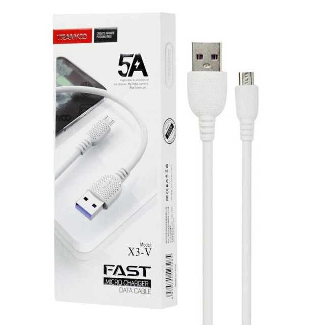کابل میکرو یو اس بی فست شارژ Tranyoo X3-V 5A 1m