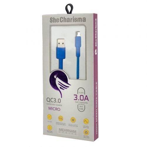 کابل میکرو یو اس بی فست شارژ She Charisma Mehrnam QC3 3A 1.2m
