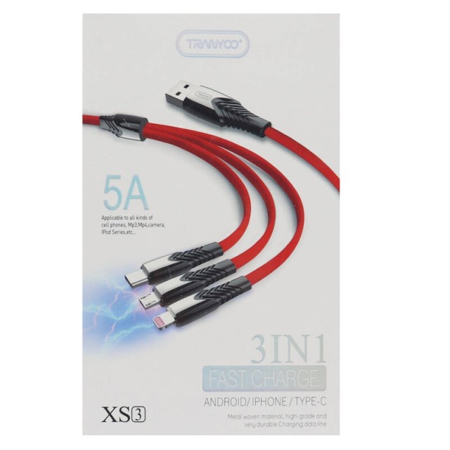 کابل ۳ سر Tranyoo XS3 1.2m