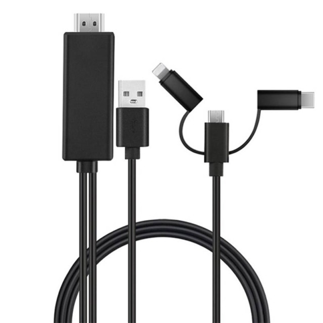 کابل تبدیل ۳in1 Lightning/MicroUSB/Type-C to HDMI 1.8M