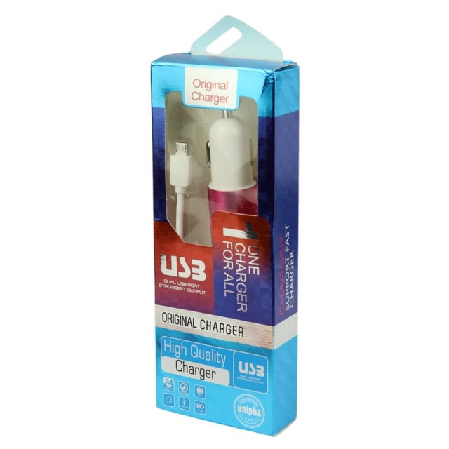 شارژر فندکی فست شارژ Universal Unipha B 2.1A + کابل میکرو یو اس بی