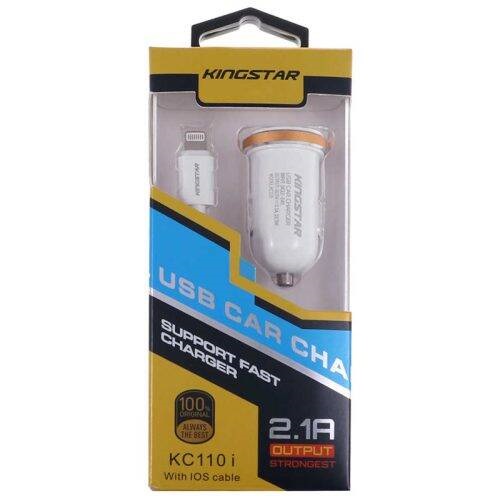 شارژر فندکی فست شارژ KingStar KC110i 2.1A 10.5W + کابل آیفونی