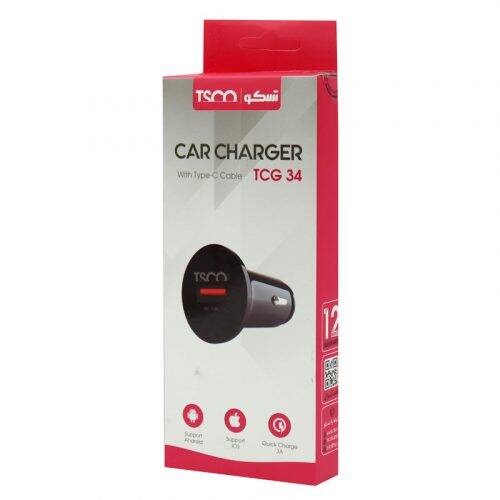 شارژر فندکی فست شارژ TSCO TCG 34 3A QC3 + کابل میکرو یو اس بی