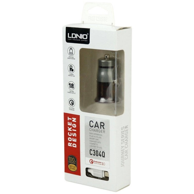 شارژر فندکی فست شارژ Ldnio C304Q 3A QC3.0 18W + کابل میکرو یو اس بی