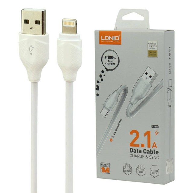 کابل آیفونی فست شارژ Ldnio LS371 2.1A 1m